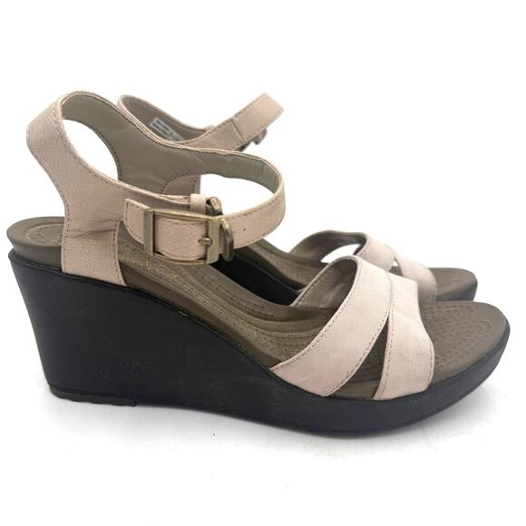 Crocs Women's Leigh Li Cream Ankle Strap Wedge Platform Sandals Size 8 - Picture 1 of 7